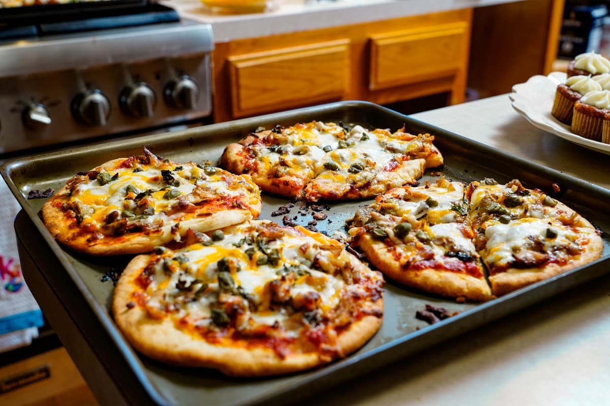 Two pizzas side by side on a counter for comparison